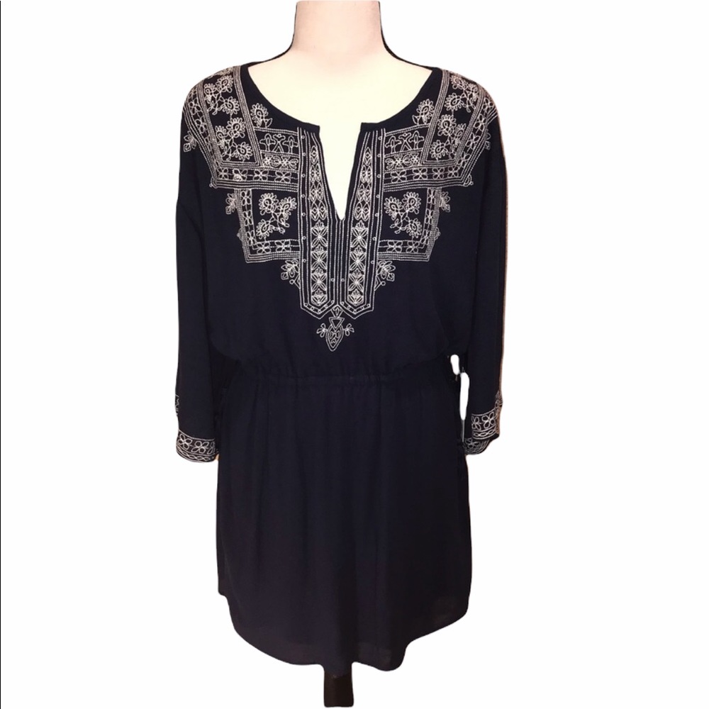 Women’s Dress Blue Boho Embroidered Tie Sides Size Small NWT